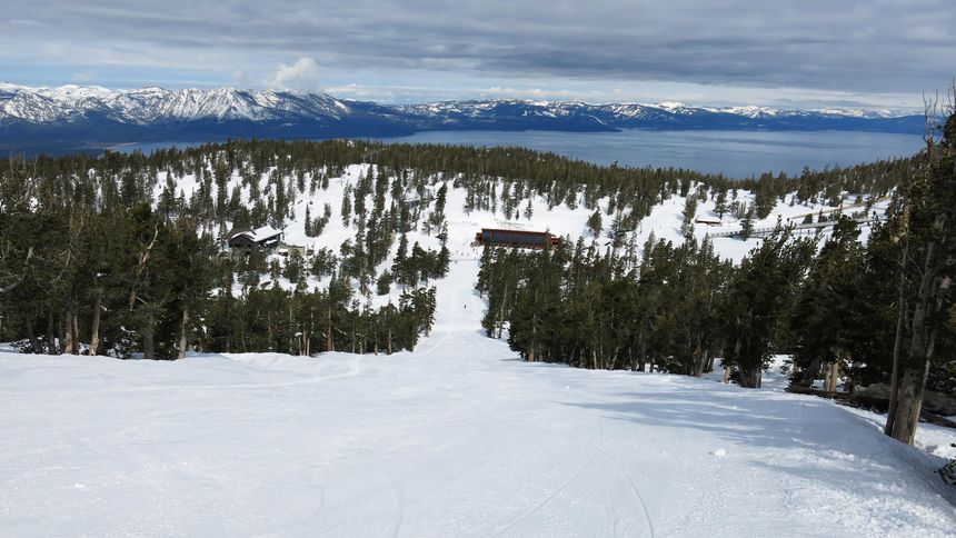views of Lake Tahoe from Sams Dream an intermediate run Heavenly Mountain Resort