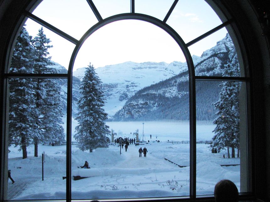 view from inside Chateau Lake Louise