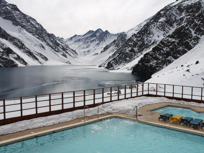 views of Laguna del Inca from Hotel Portillo pool