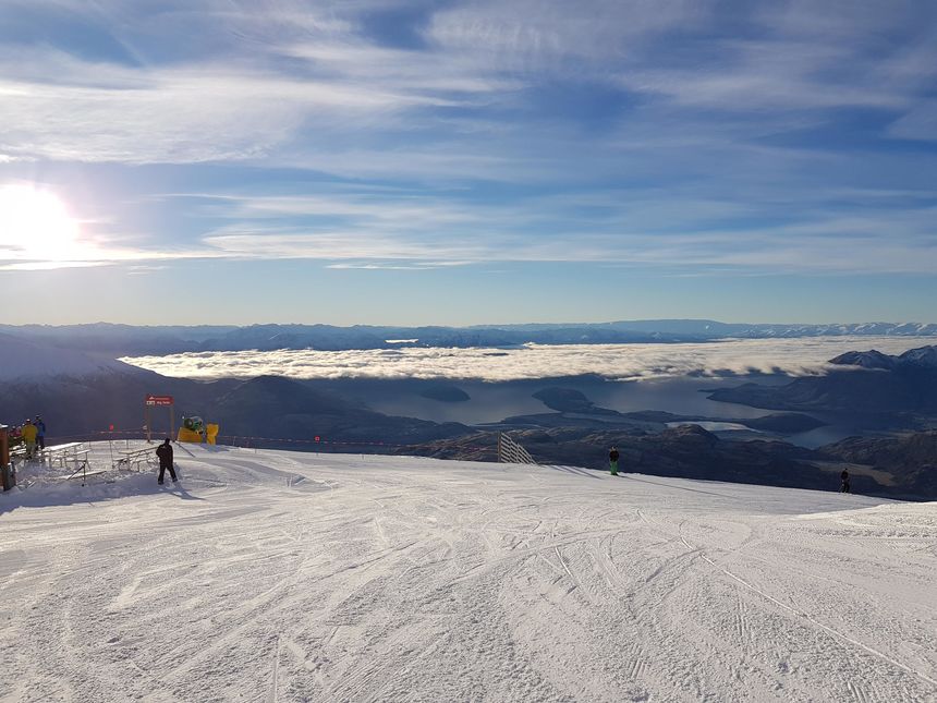 views of Lake Wanaka skiing Treble Cone